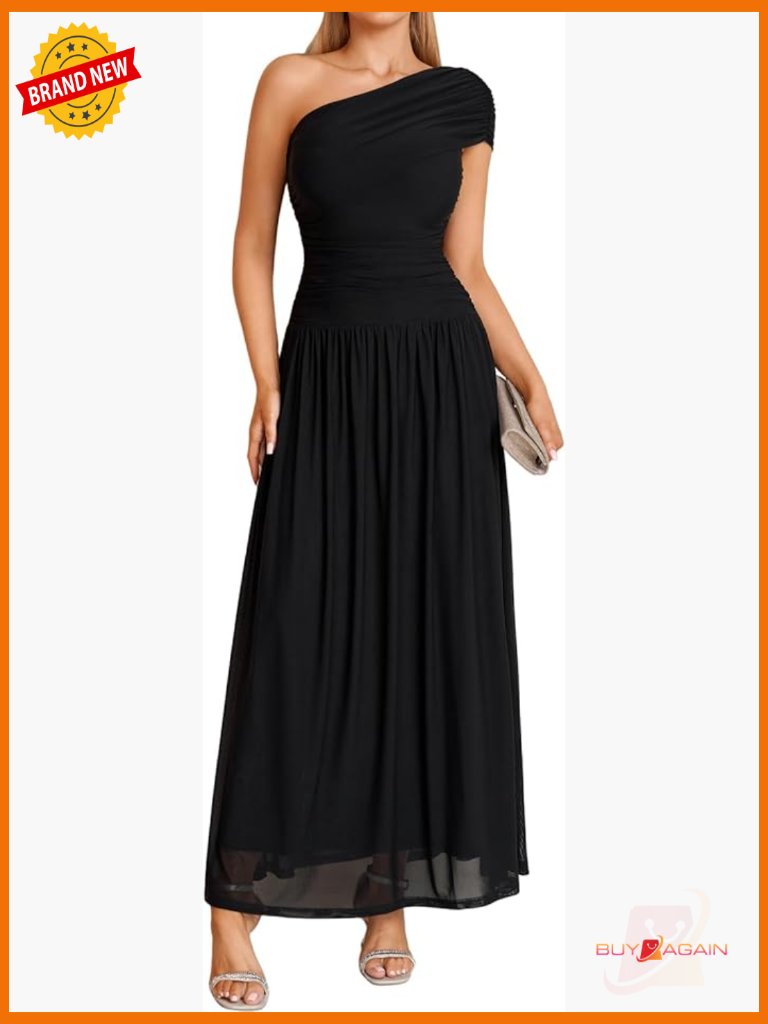 Elegant One Shoulder Ruched Maxi Dress For Wedding Guest Cocktail Prom